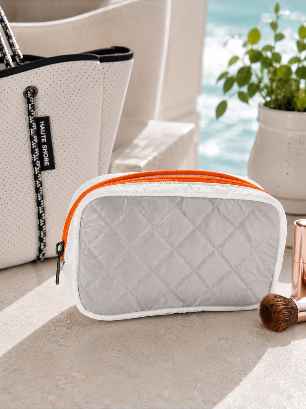 Haute Shore Charli Aspen Quilted Cosmetic Bag NWT Silver White